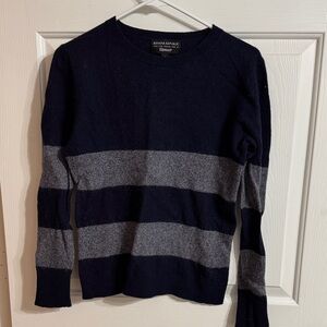 Banana Republic Dark Blue and Gray Striped Crewneck Sweater